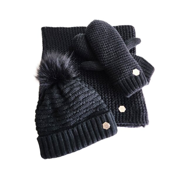 Simons black knit hat, infinity scarf & mitten set - Picture 2 of 14